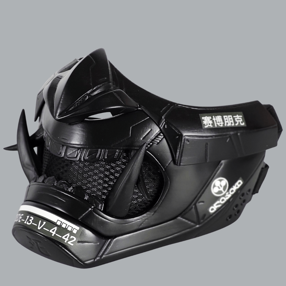 Space Armory Cyberpunk Oni Mask - Full Matte Black Masks
