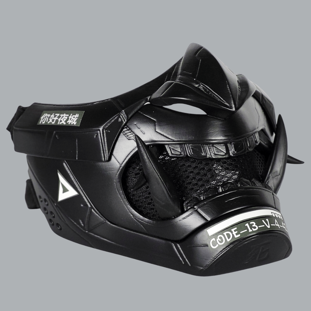 Space Armory Cyberpunk Oni Mask - Full Matte Black Masks
