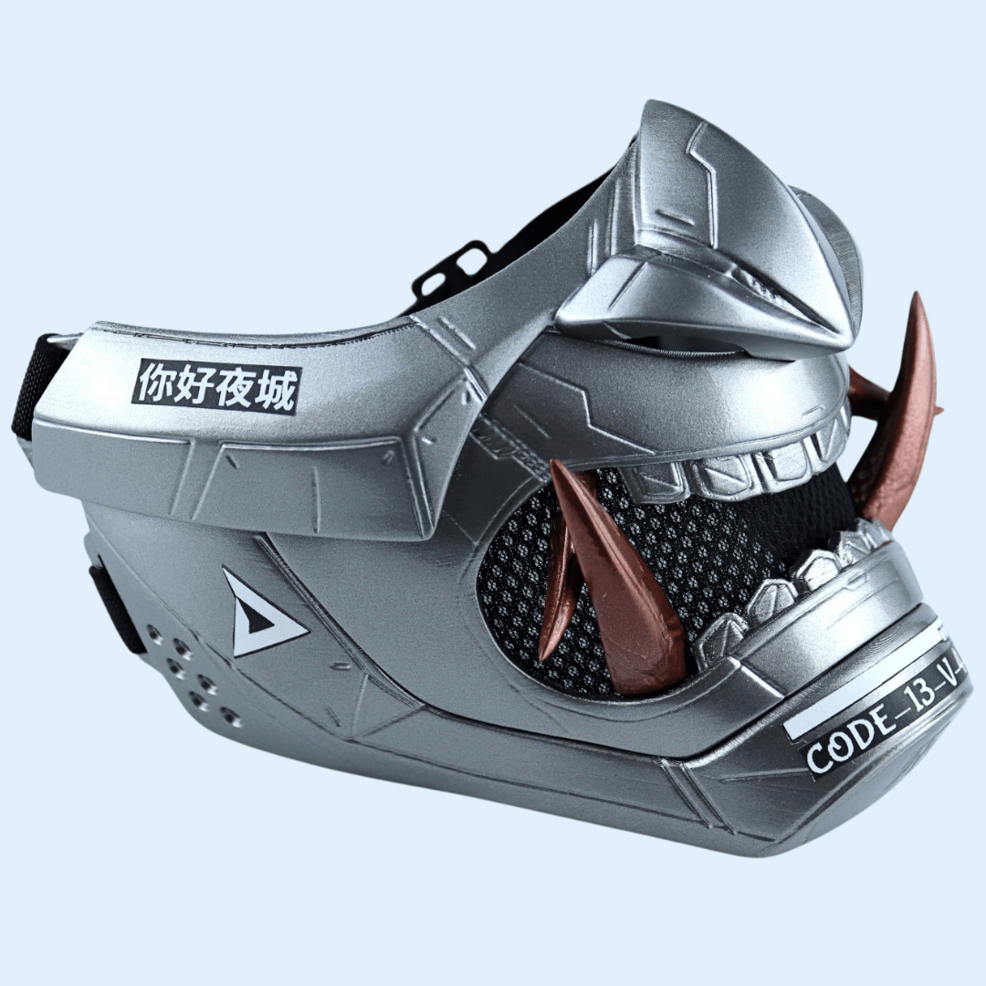 Space Armory Cyberpunk Oni Mask Grey Aluminum Masks