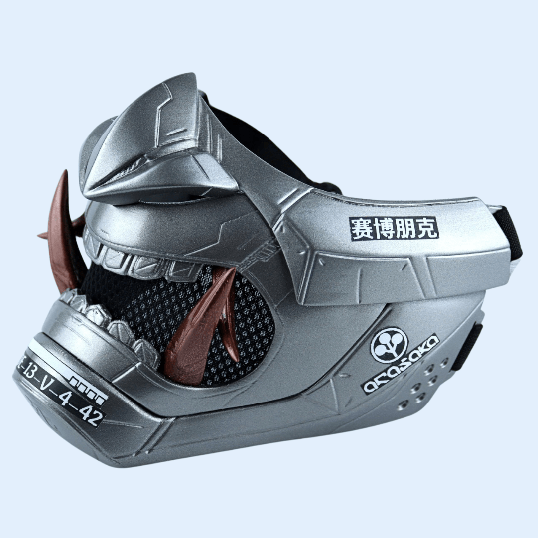 Space Armory Cyberpunk Oni Mask Grey Aluminum Masks