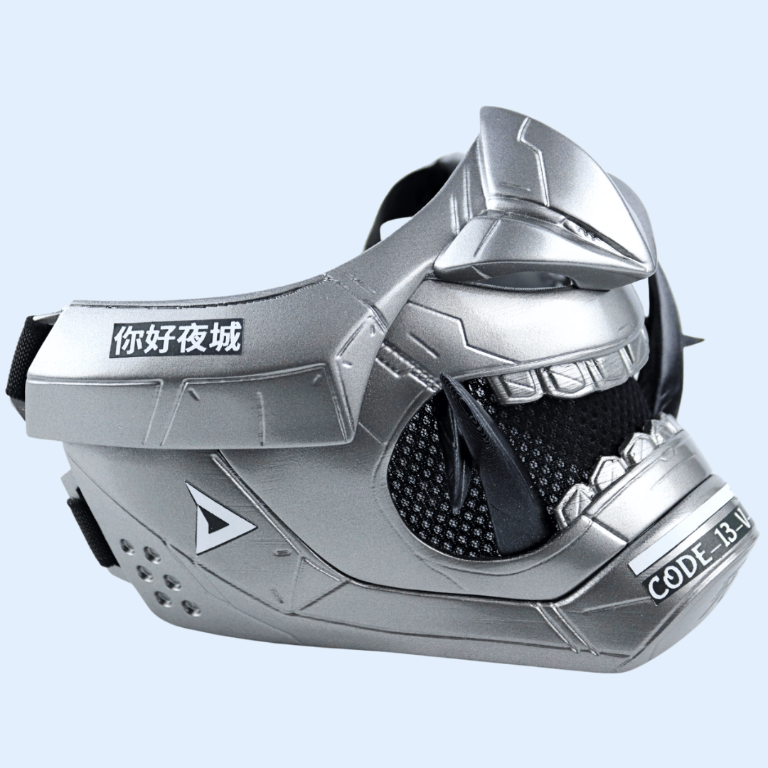 Space Armory Cyberpunk Oni Mask Grey Aluminum Masks