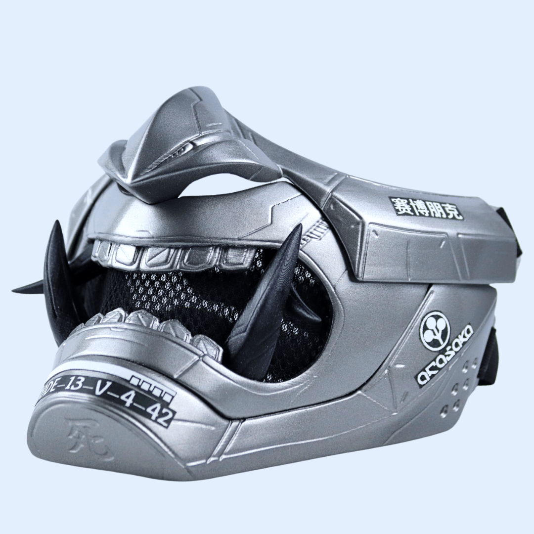 Space Armory Cyberpunk Oni Mask Grey Aluminum Masks