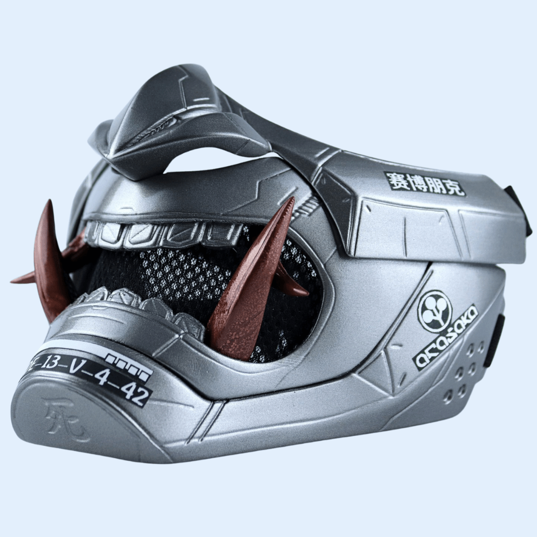 Space Armory Cyberpunk Oni Mask Grey Aluminum Masks