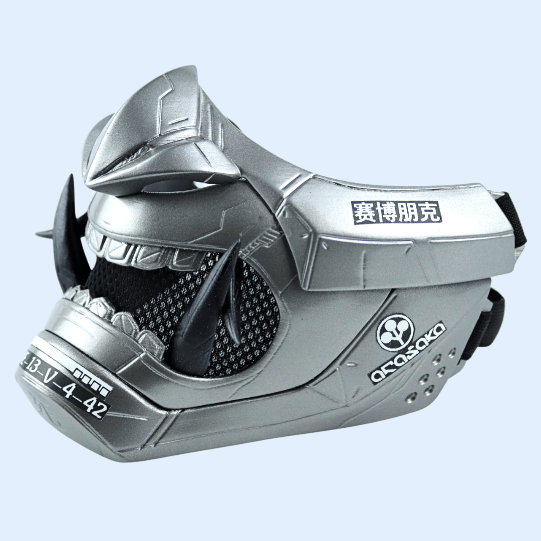 Space Armory Cyberpunk Oni Mask Grey Aluminum Masks