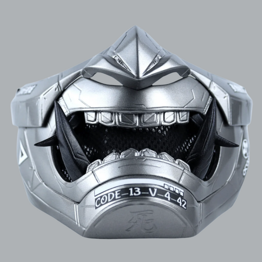Space Armory Cyberpunk Oni Mask Grey Aluminum Masks
