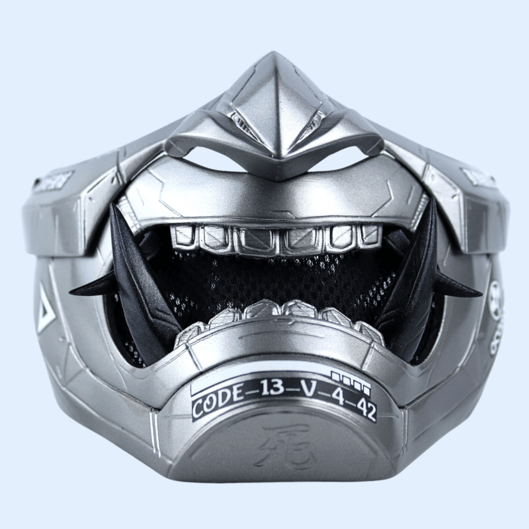 Space Armory Cyberpunk Oni Mask Grey Aluminum Masks