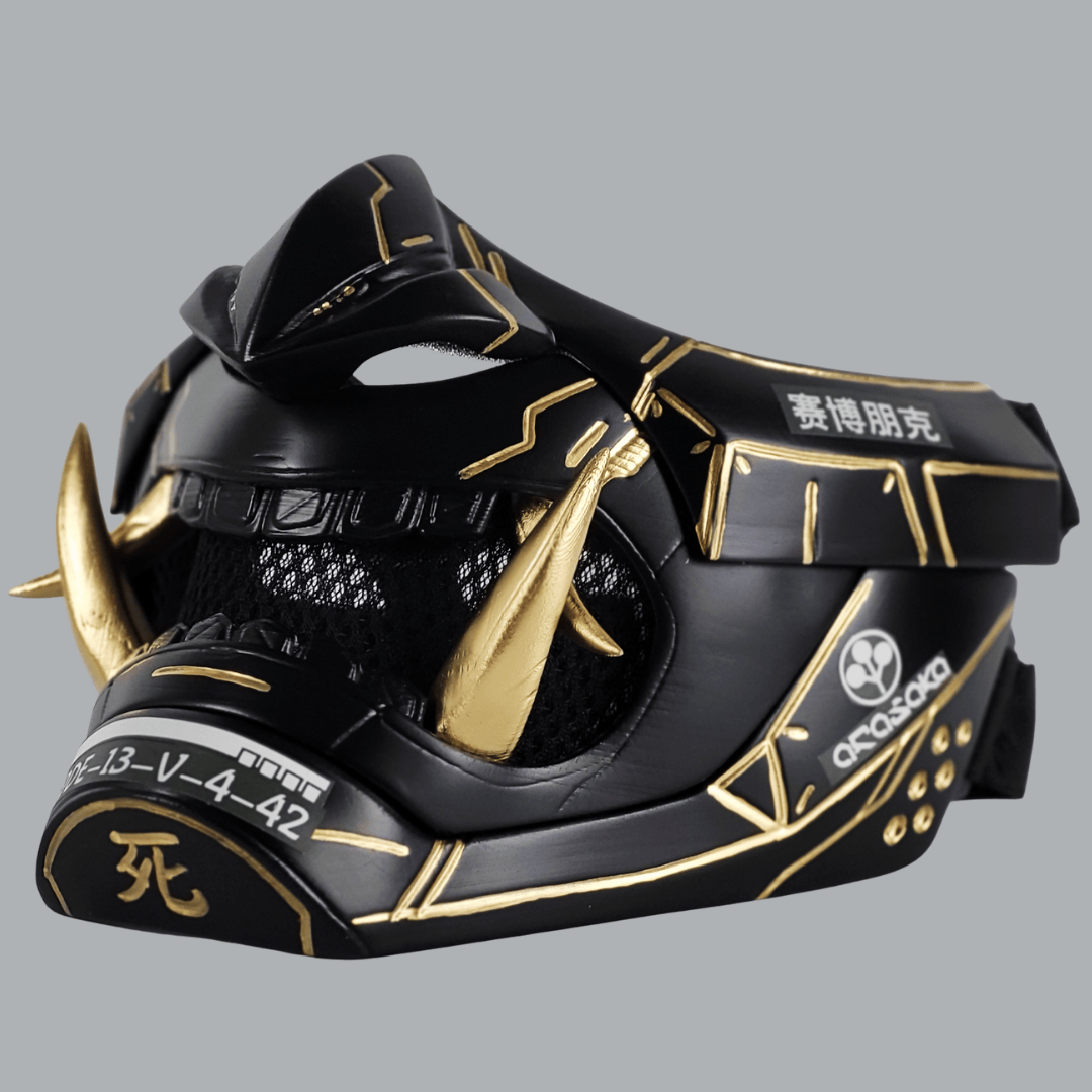 Space Armory Cyberpunk Oni Mask - Matte Black/Gold Stripes Masks