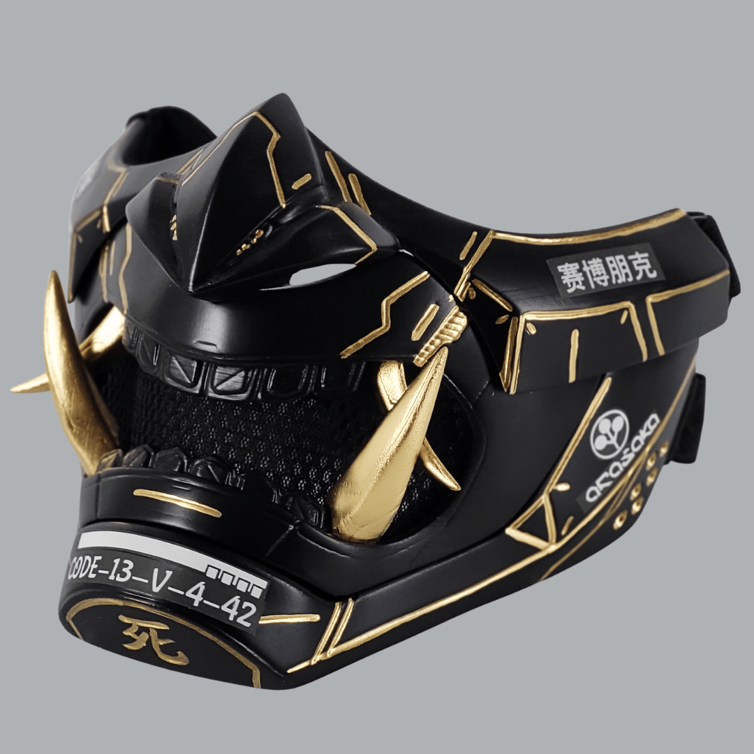 Space Armory Cyberpunk Oni Mask - Matte Black/Gold Stripes Masks