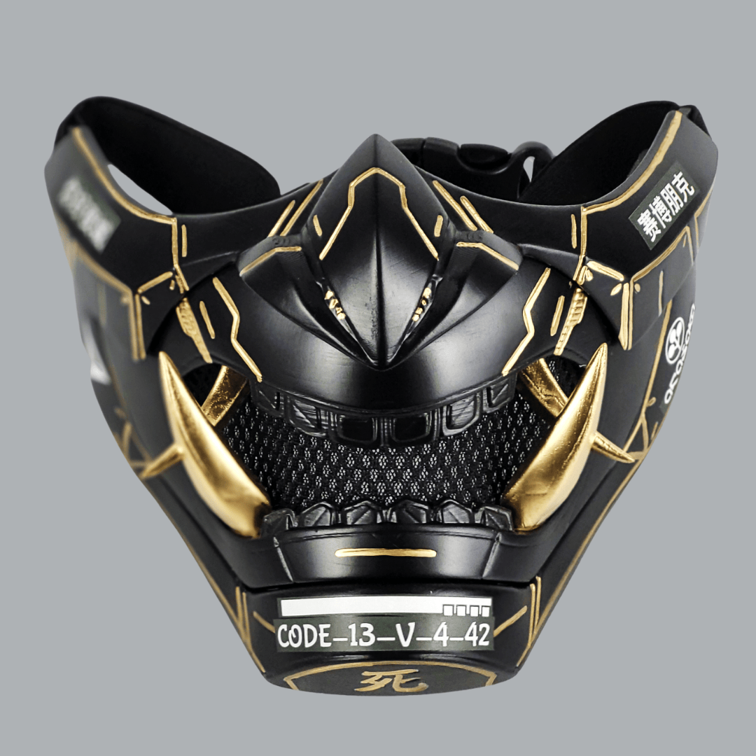 Space Armory Cyberpunk Oni Mask - Matte Black/Gold Stripes Masks