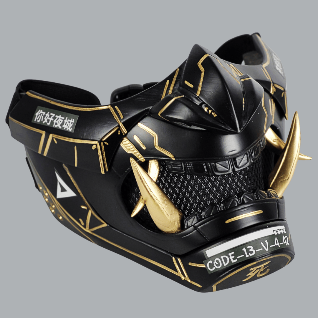Space Armory Cyberpunk Oni Mask - Matte Black/Gold Stripes Masks