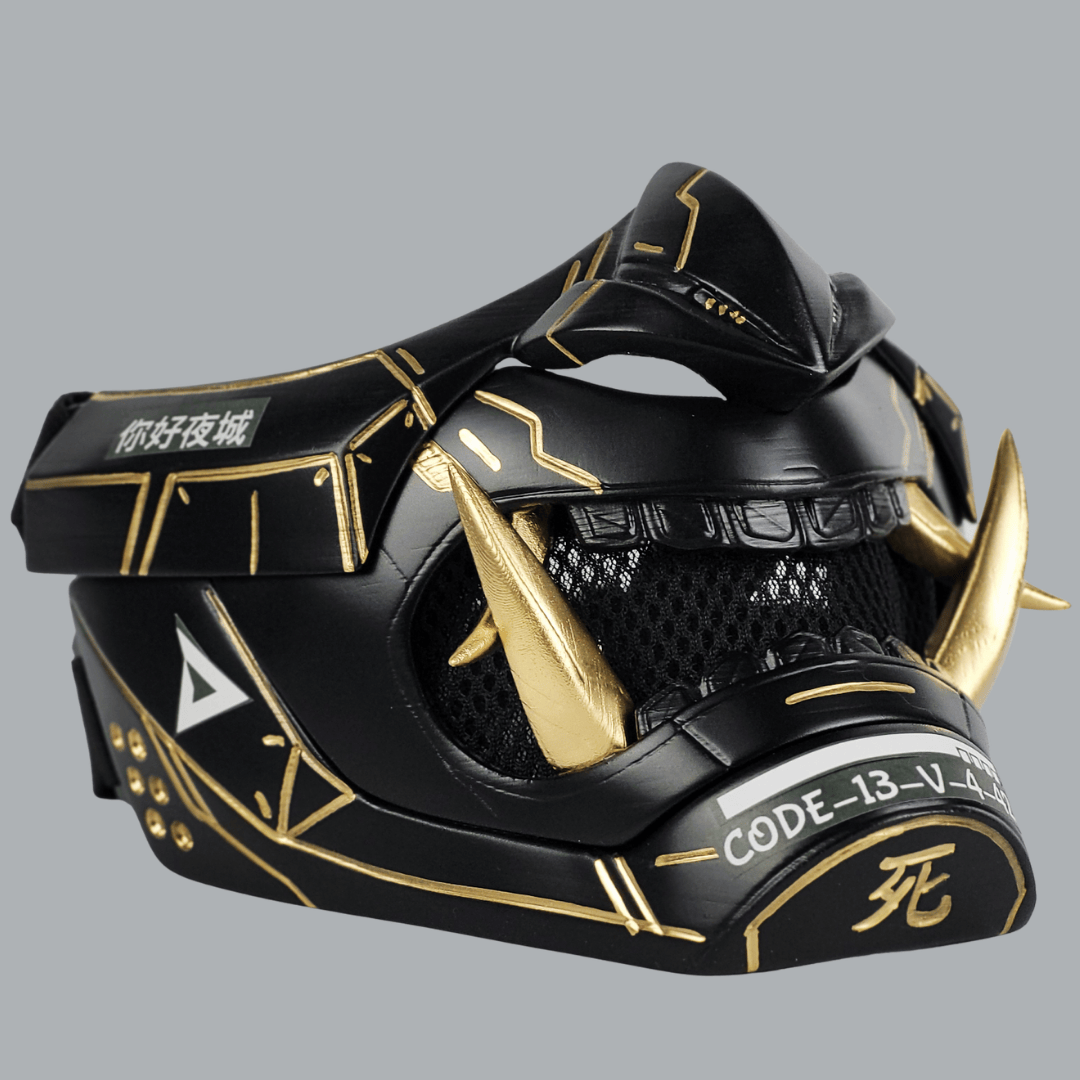 Space Armory Cyberpunk Oni Mask - Matte Black/Gold Stripes Masks