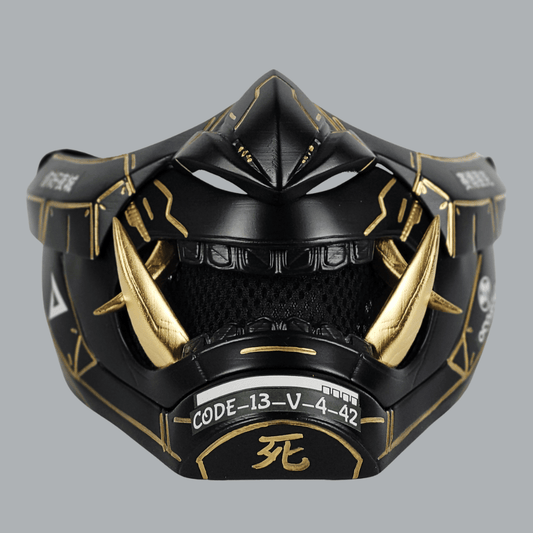 Space Armory Cyberpunk Oni Mask - Matte Black/Gold Stripes Masks