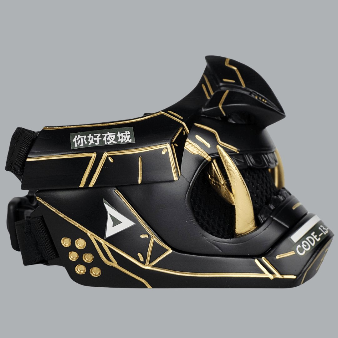 Space Armory Cyberpunk Oni Mask - Matte Black/Gold Stripes Masks
