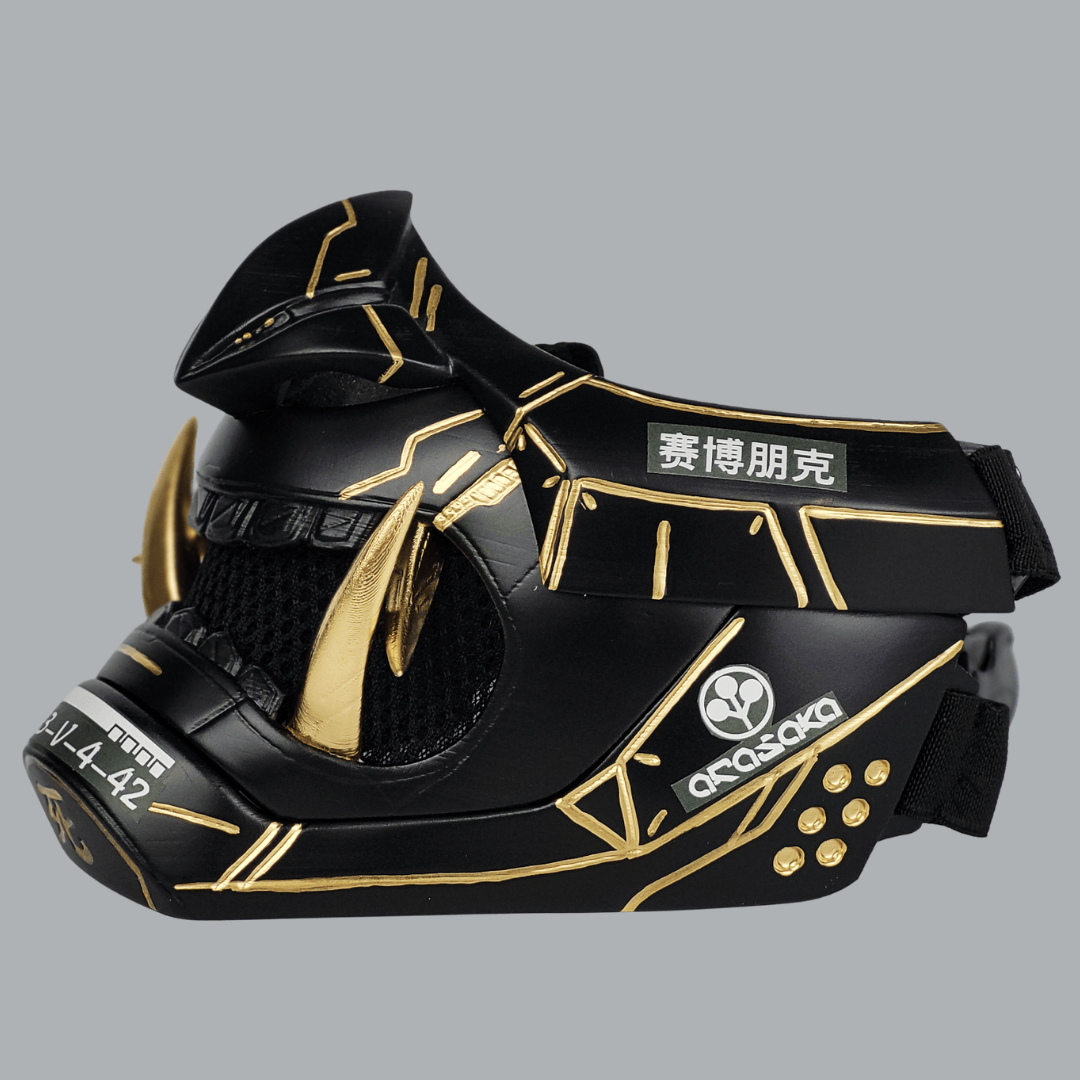 Space Armory Cyberpunk Oni Mask - Matte Black/Gold Stripes Masks