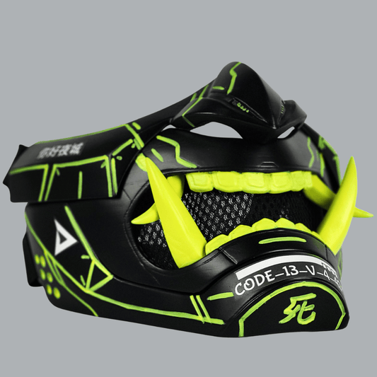 Space Armory Cyberpunk Oni Mask - Matte Black/Neon Yellow Stripes Masks