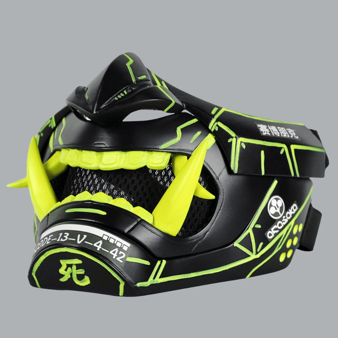 Space Armory Cyberpunk Oni Mask - Matte Black/Neon Yellow Stripes Masks