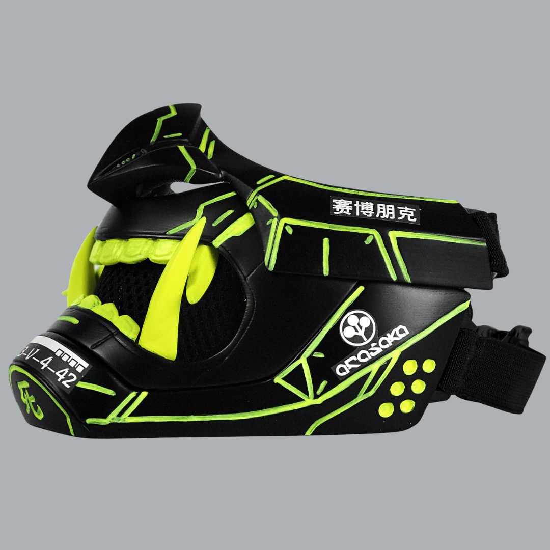 Space Armory Cyberpunk Oni Mask - Matte Black/Neon Yellow Stripes Masks