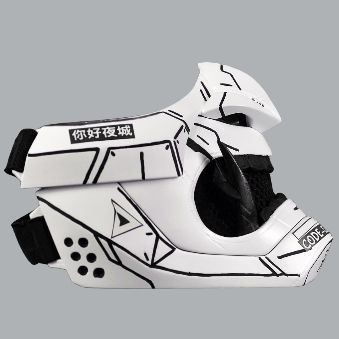 Space Armory Cyberpunk Oni Mask - Matte White/Black Stripes Masks
