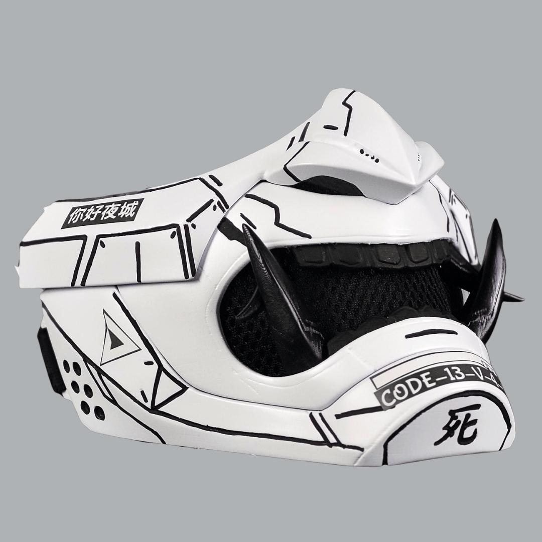 Space Armory Cyberpunk Oni Mask - Matte White/Black Stripes Masks