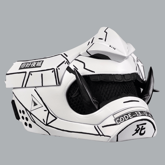 Space Armory Cyberpunk Oni Mask - Matte White/Black Stripes Masks