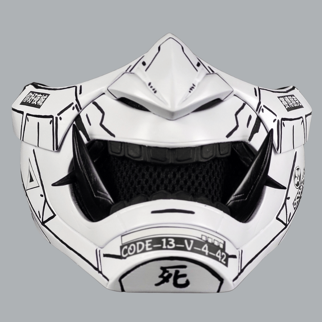 Space Armory Cyberpunk Oni Mask - Matte White/Black Stripes Masks