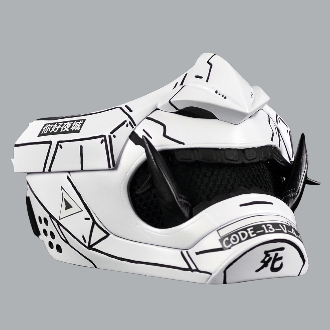 Space Armory Cyberpunk Oni Mask - Matte White/Black Stripes Masks