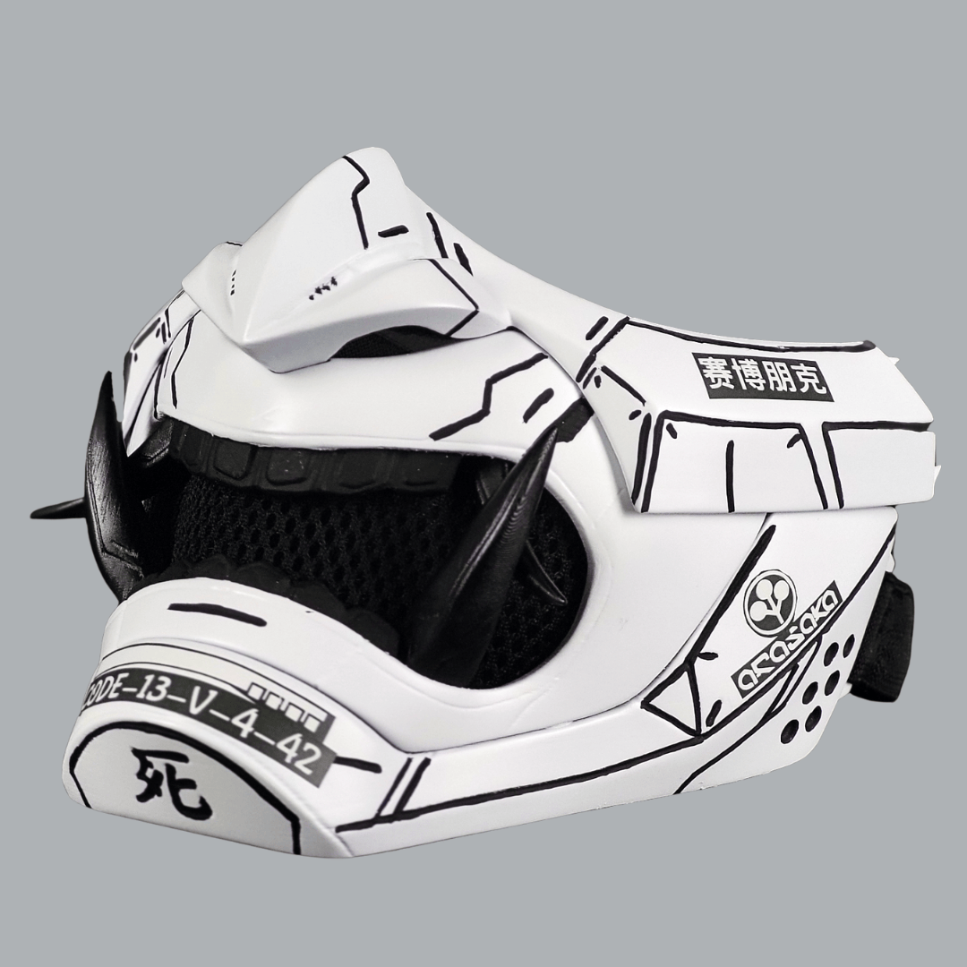 Space Armory Cyberpunk Oni Mask - Matte White/Black Stripes Masks
