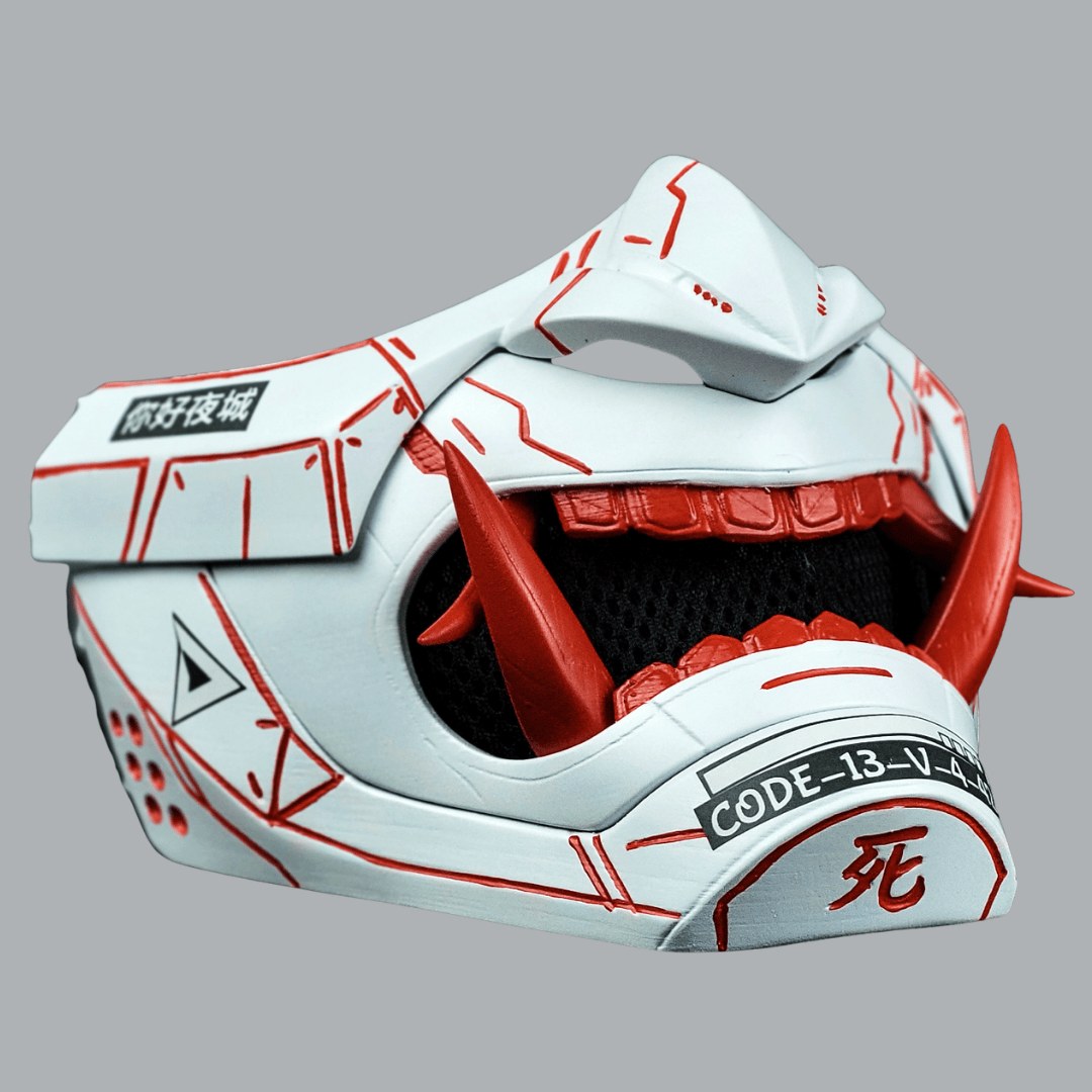 Space Armory Cyberpunk Oni Mask - Matte White/Red Stripes Masks