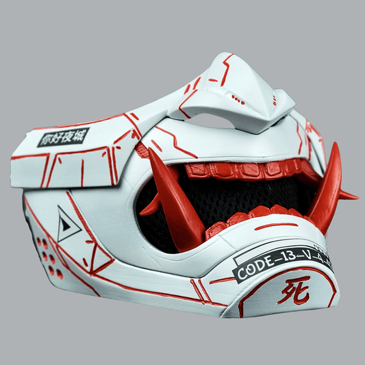 Space Armory Cyberpunk Oni Mask - Matte White/Red Stripes Masks