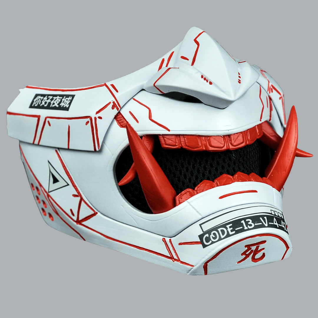Space Armory Cyberpunk Oni Mask - Matte White/Red Stripes Masks