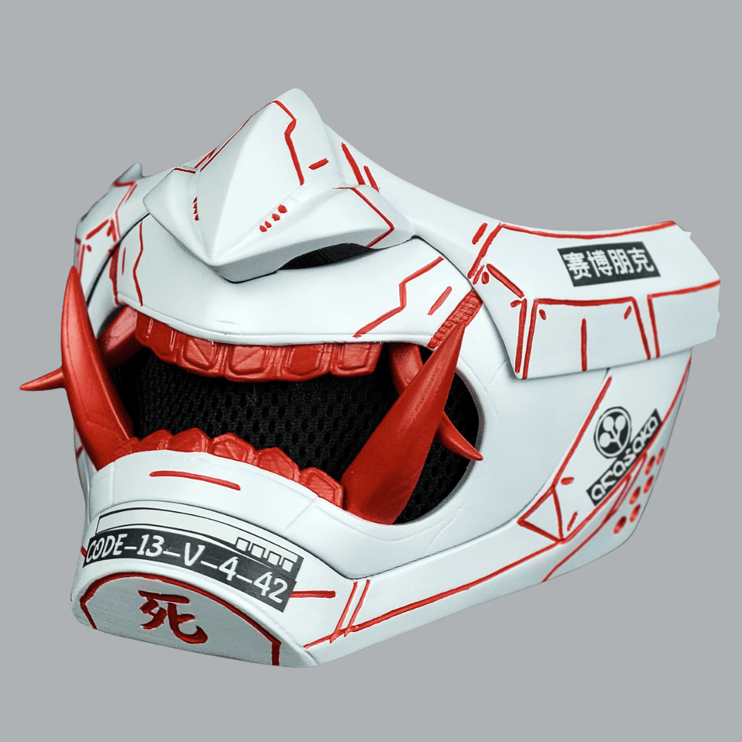 Space Armory Cyberpunk Oni Mask - Matte White/Red Stripes Masks