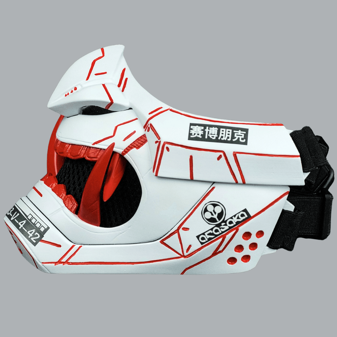 Space Armory Cyberpunk Oni Mask - Matte White/Red Stripes Masks