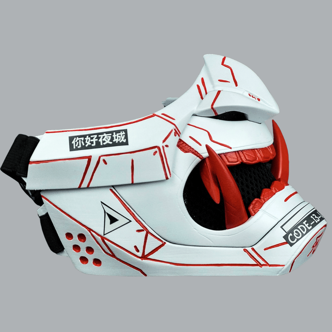 Space Armory Cyberpunk Oni Mask - Matte White/Red Stripes Masks
