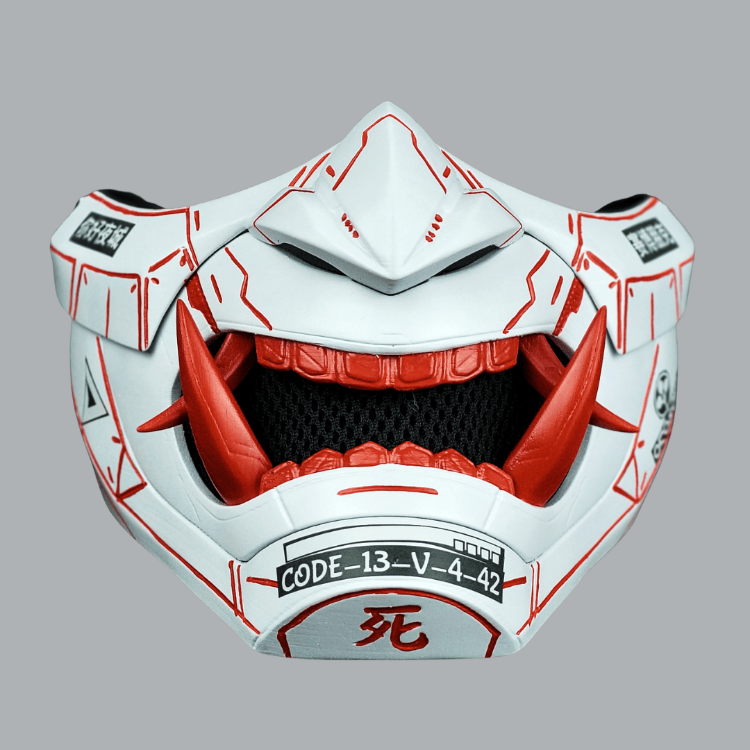 Space Armory Cyberpunk Oni Mask - Matte White/Red Stripes Masks