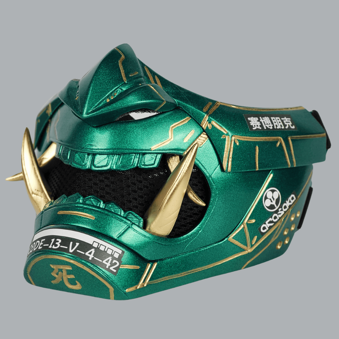 Space Armory Cyberpunk Oni Mask - Metallic Green/Gold Stripes Masks