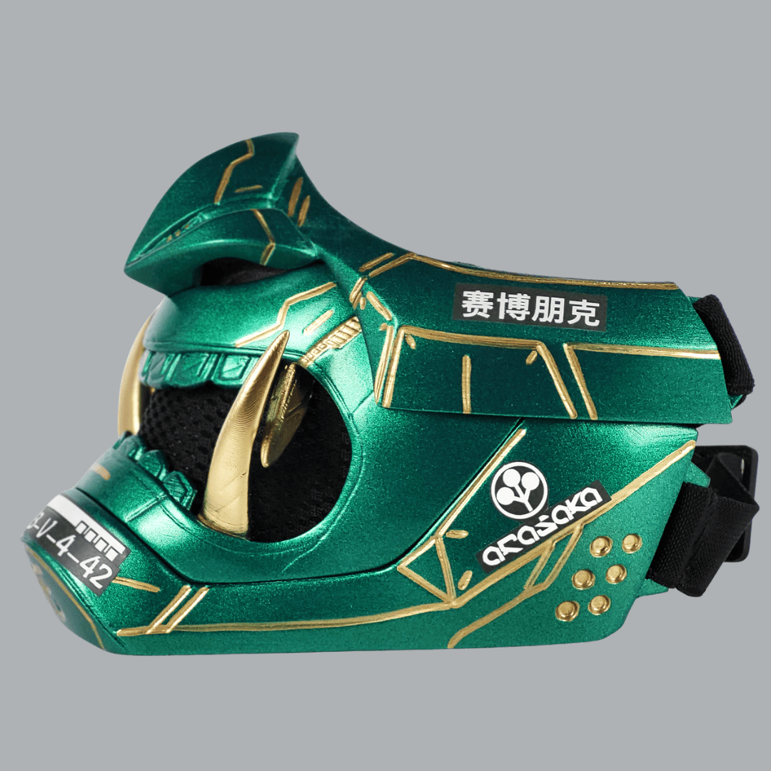 Space Armory Cyberpunk Oni Mask - Metallic Green/Gold Stripes Masks