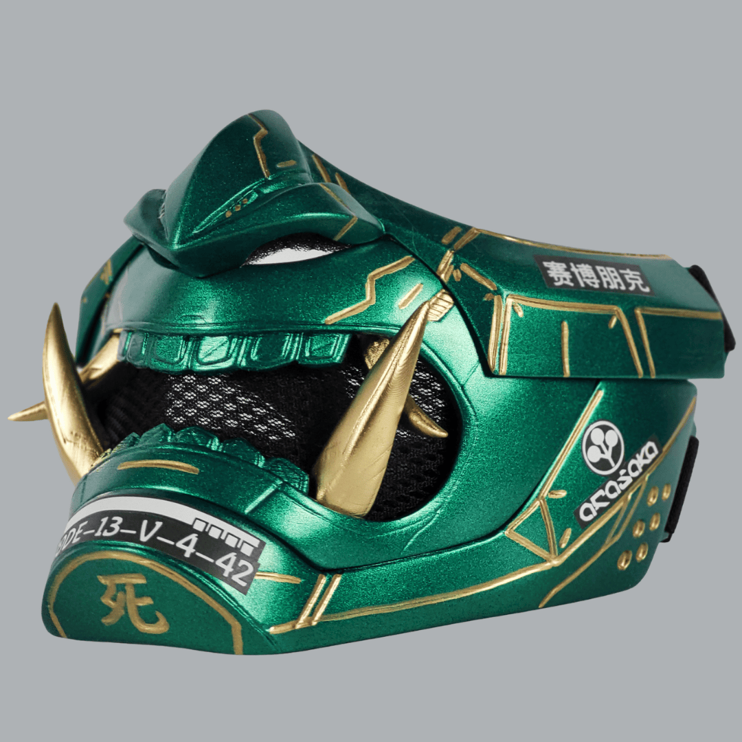Space Armory Cyberpunk Oni Mask - Metallic Green/Gold Stripes Masks