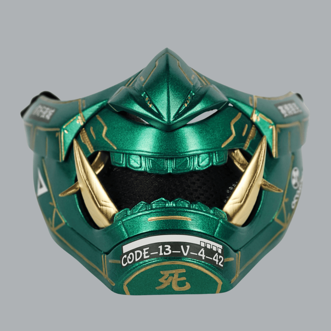 Space Armory Cyberpunk Oni Mask - Metallic Green/Gold Stripes Masks