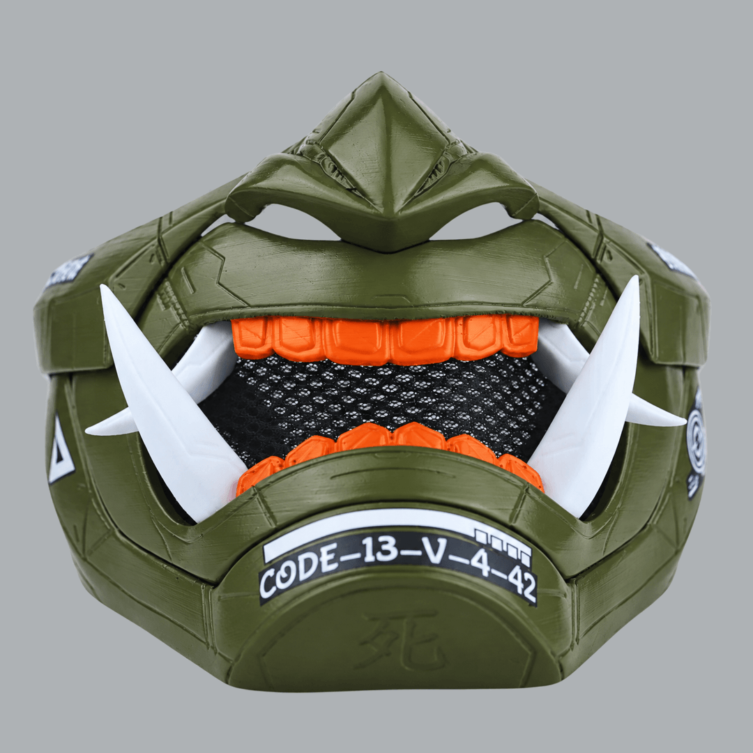 Space Armory Cyberpunk Oni Mask - Olive Green / Shock Orange Masks