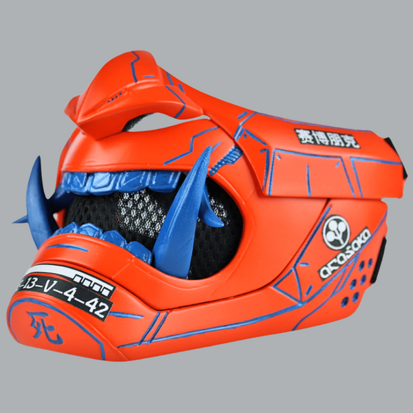Cyberpunk Oni Mask - Orange/Blue Stripes – Space Armory | Japanese Mask ...