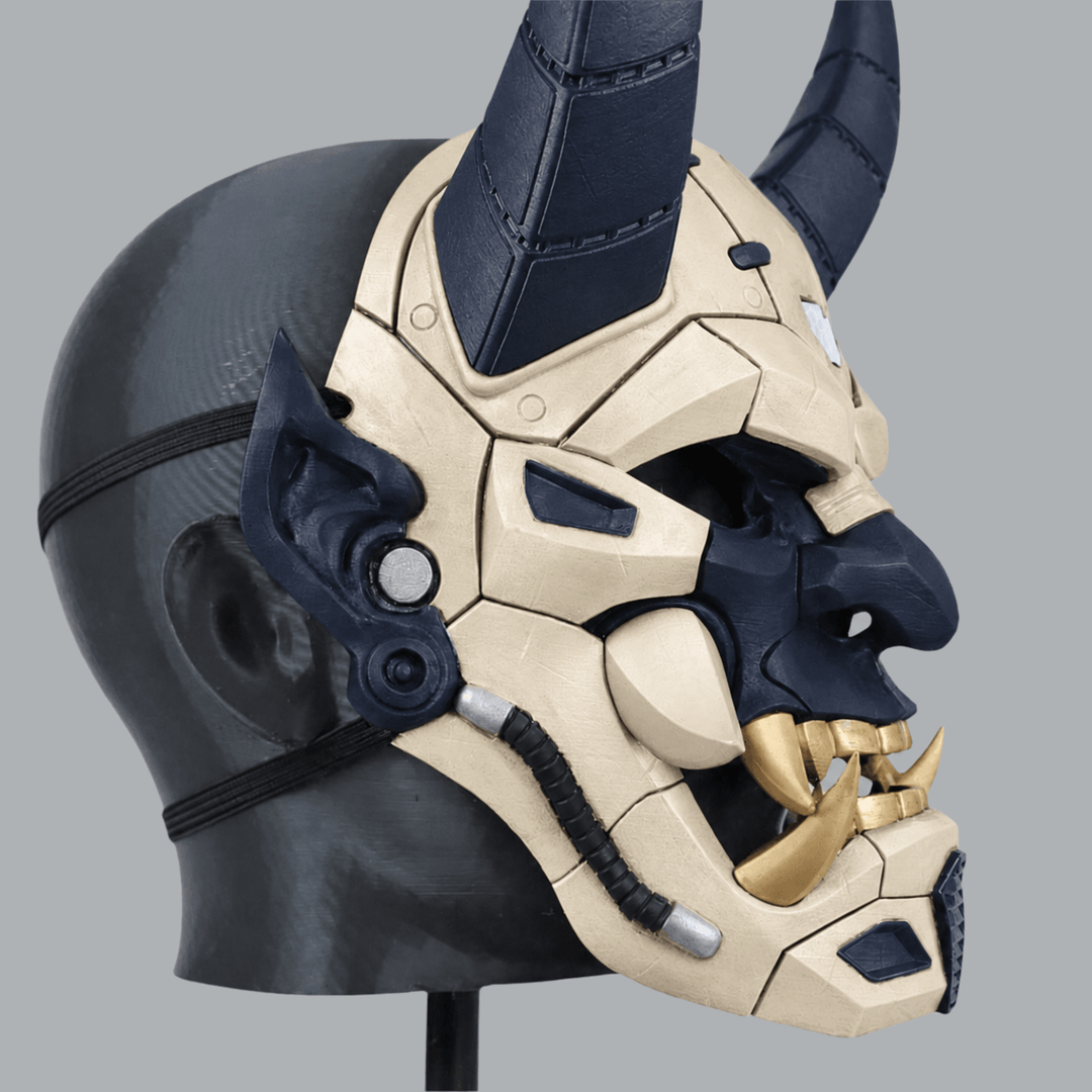 Space Armory Cyborg Full Face Oni Mask - Ivory / Dark Indigo Masks