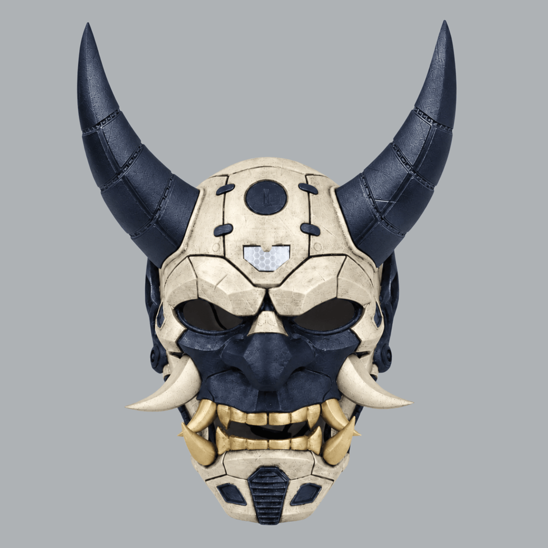 Space Armory Cyborg Full Face Oni Mask - Ivory / Dark Indigo Masks