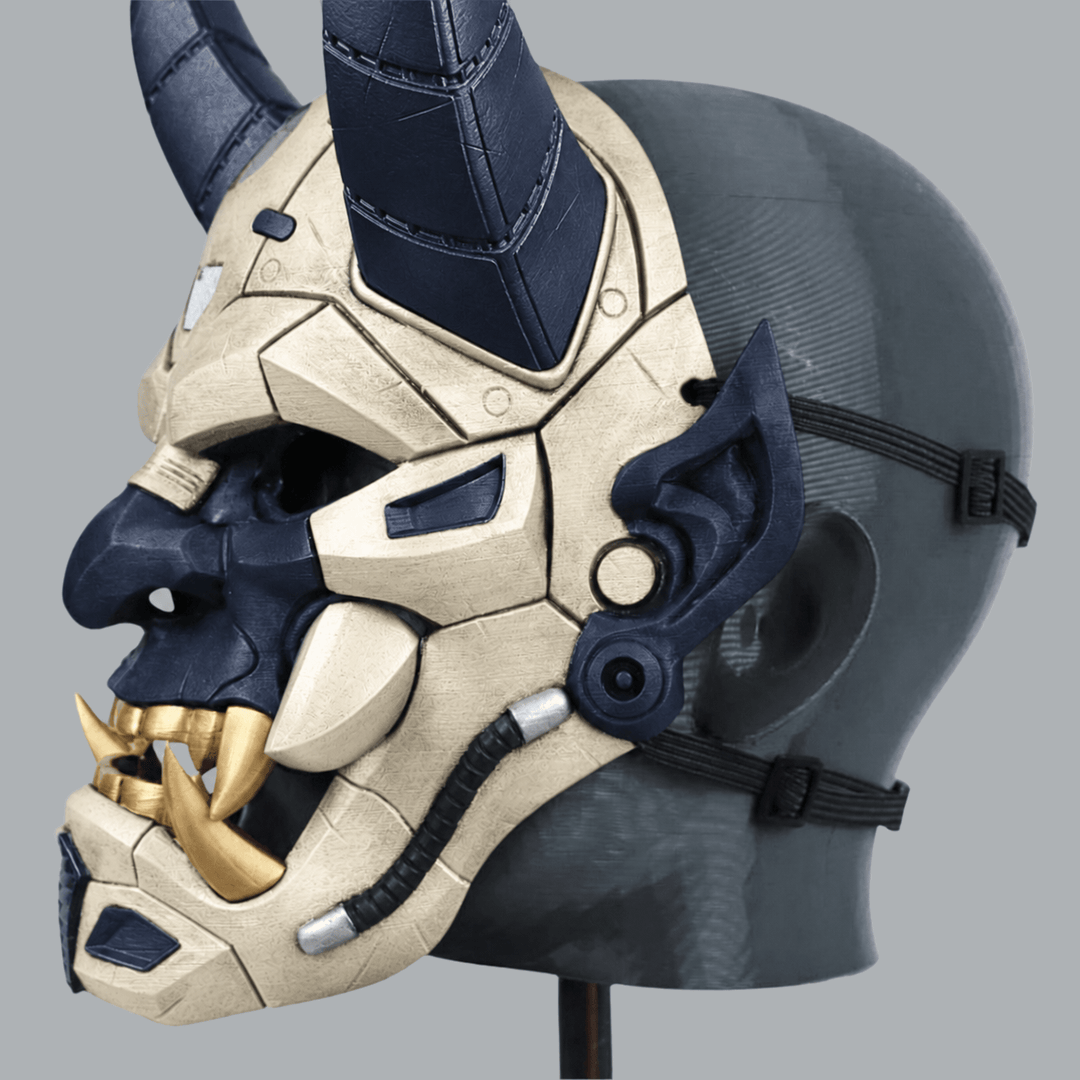 Space Armory Cyborg Full Face Oni Mask - Ivory / Dark Indigo Masks