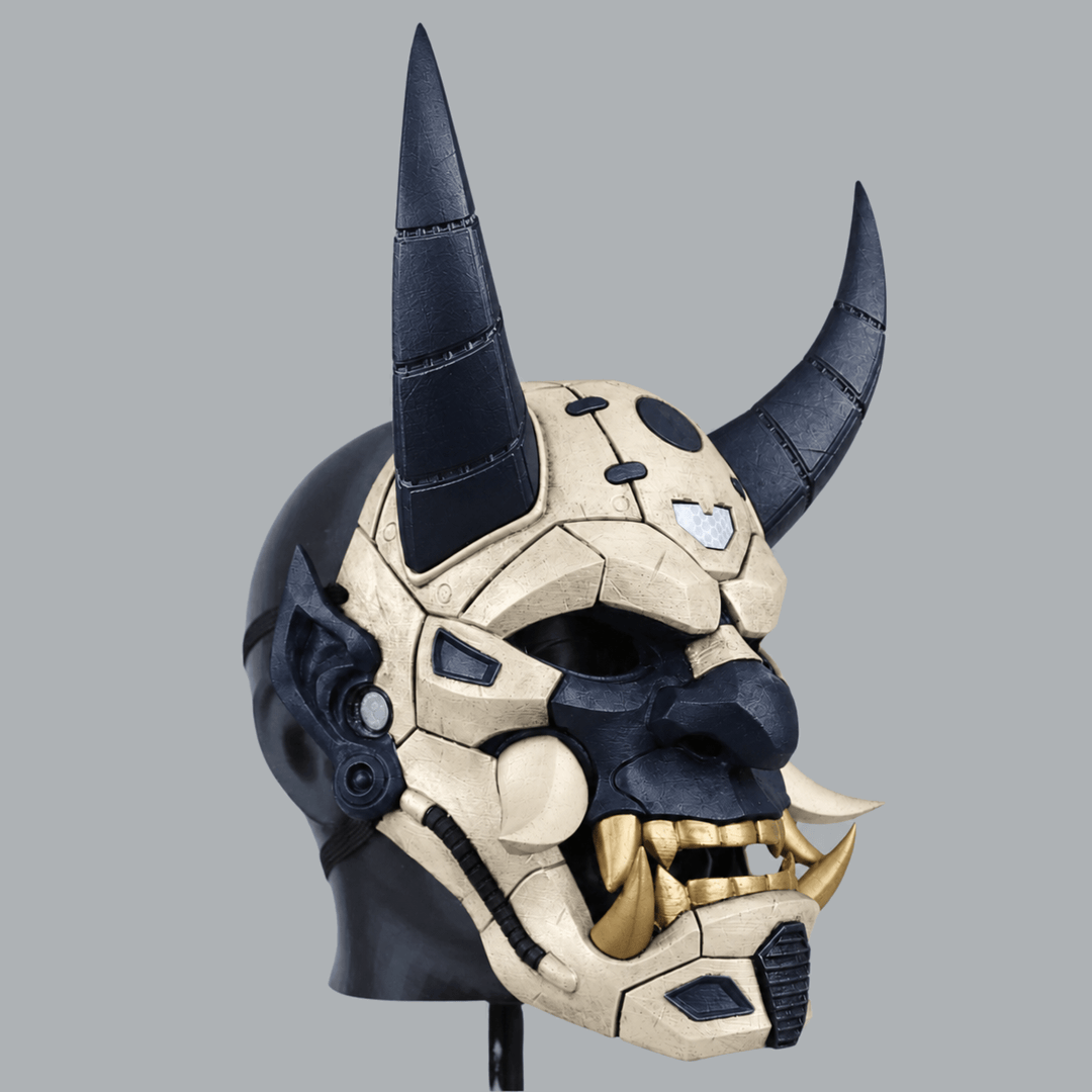 Space Armory Cyborg Full Face Oni Mask - Ivory / Dark Indigo Masks