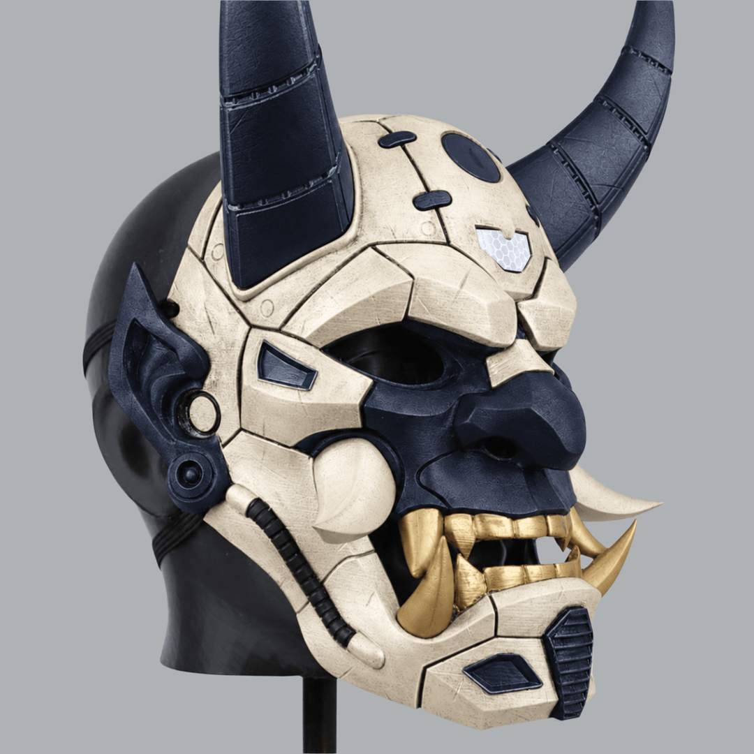 Space Armory Cyborg Full Face Oni Mask - Ivory / Dark Indigo Masks