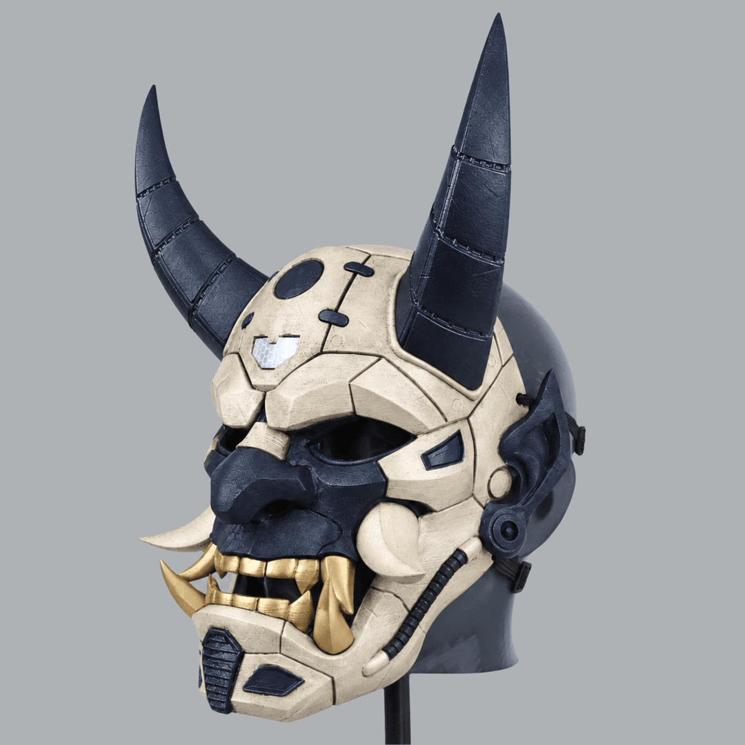 Space Armory Cyborg Full Face Oni Mask - Ivory / Dark Indigo Masks