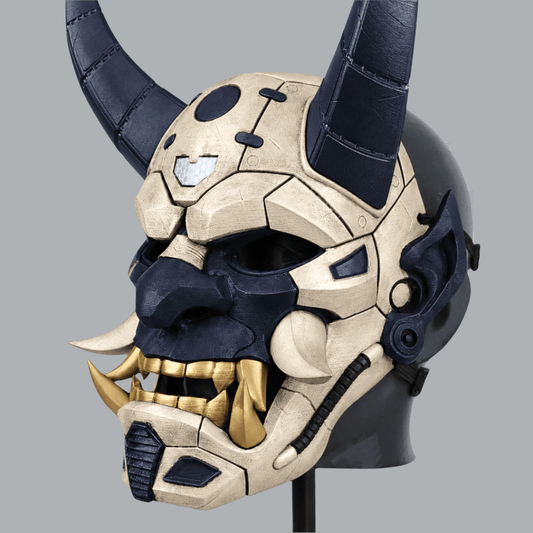 Space Armory Cyborg Full Face Oni Mask - Ivory / Dark Indigo Masks