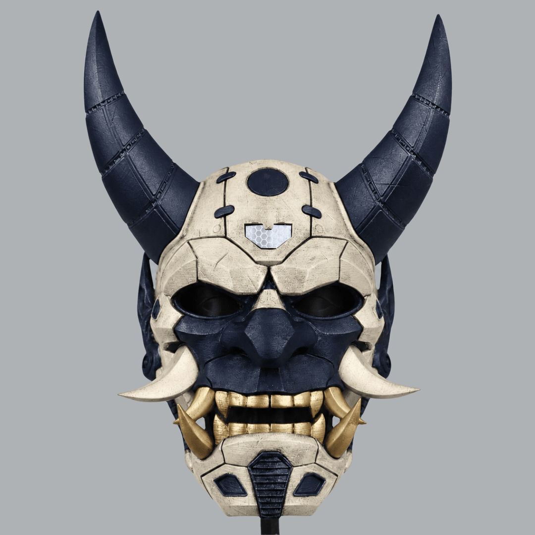 Space Armory Cyborg Full Face Oni Mask - Ivory / Dark Indigo Masks