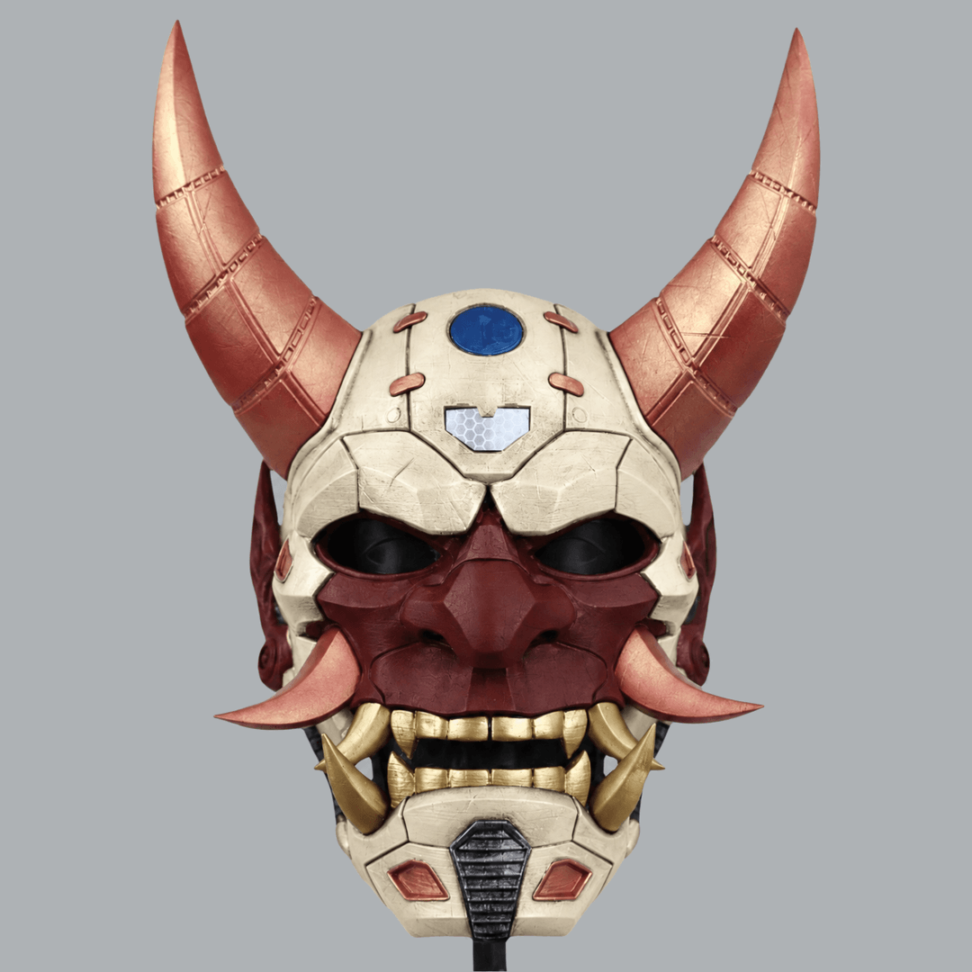 Space Armory Cyborg Full Face Oni Mask - Ivory / Maroon Masks