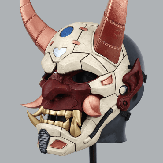 Space Armory Cyborg Full Face Oni Mask - Ivory / Maroon Masks